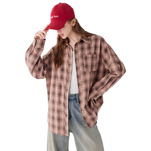 a02长袖格子衬衫2025新款春秋女小众设计感纯棉秋装上衣