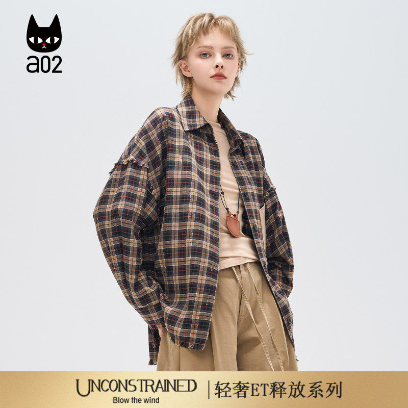 a02【ET释放系列】美拉德格子衬衫春秋新款气质女士上衣衬衣外套