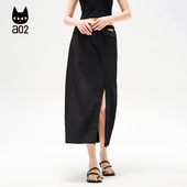黑色半身裙女2025新款 a02 ET自然系列 春秋开叉半裙设计感长裙