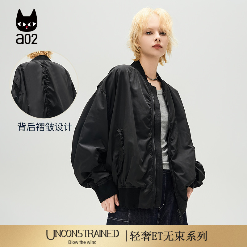 a02【ET自然系列】黑色夹克外套女2025秋季新款宽松上衣