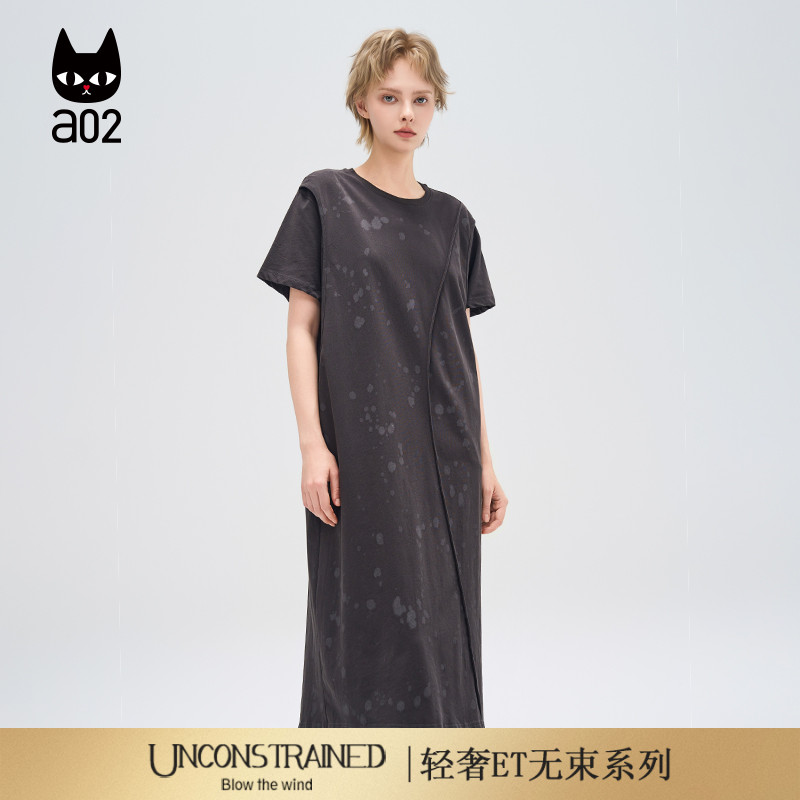 a02【ET自然系列】宽松圆领连衣裙2025新款夏季女装裙子通勤穿搭