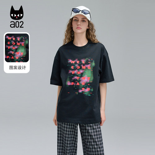 a02黑色短袖T恤女2026新款夏日ootd穿搭潮牌设计感上衣宽松半袖