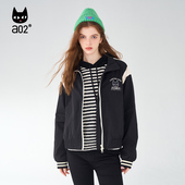 a02原创黑色休闲外套女2025春秋新品 翻转卡片 宽松夹克上衣女