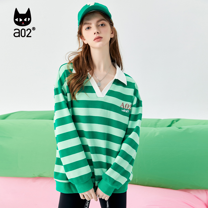 a02潮流宽松条纹减龄卫衣
