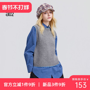 a02宽松灰色马甲女2026新款春季圆领背心打底内搭毛衣针织衫上衣