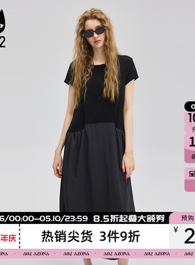 a02宽松圆领连衣裙2026新款黑色裙子设计感长裙通勤穿搭女装