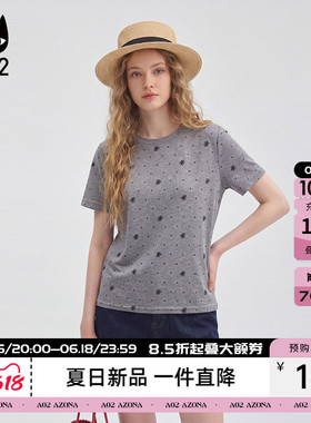 a02深灰色字母波点圆领短袖T恤女2026夏季新款复古宽松上衣莱赛尔