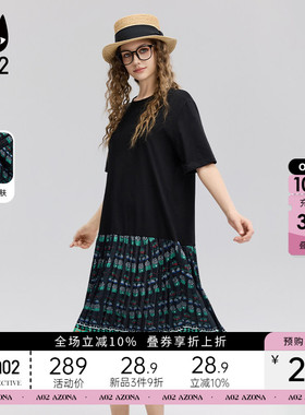 a02碎花拼接黑色连衣裙女2026新款夏季轻薄中长款压褶裙设计感夏