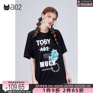 a02国潮复古街头猫咪纯棉短袖T恤夏季新品小众设计显瘦上衣女