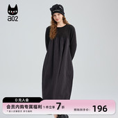 a02宽松假两件连衣裙女2025春秋新款 黑色长裙冷淡系清爽通勤穿搭