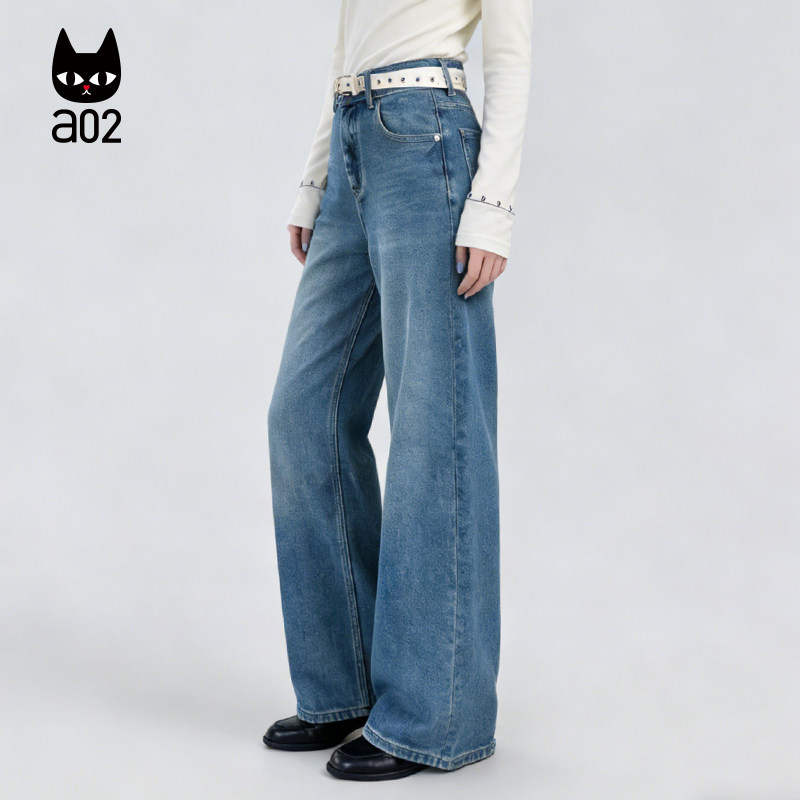 a02蓝色宽松直筒牛仔裤女2026新款春季休闲裤子阔腿长裤拖地裤,女装/女士精品,牛仔裤,淘宝优惠券,粉丝福利购,淘宝优惠卷