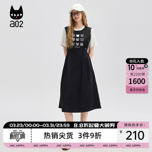 显瘦裙子通勤穿搭女装 a02猫猫宽松圆领连衣裙女2026新款 夏季
