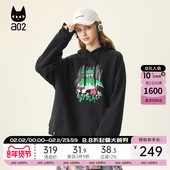 保暖冬装 a02黑猫系列宽松黑色加绒连帽卫衣女2025新款 冬季 上衣