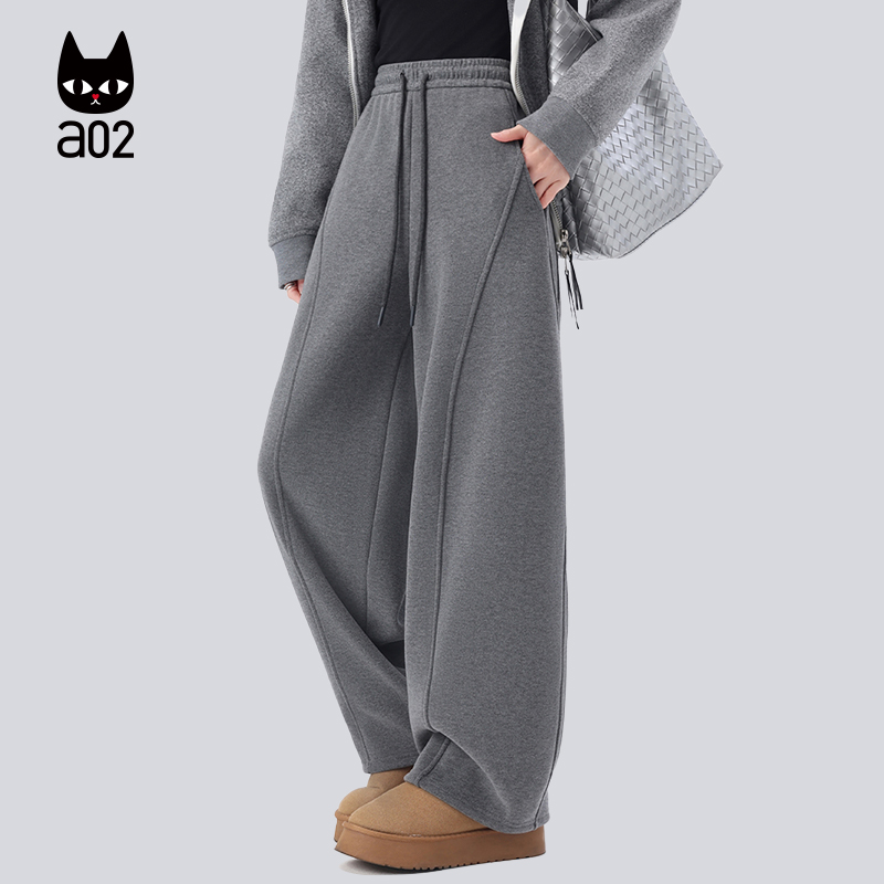 a02宽松加绒加厚保暖休闲裤子女2025新款冬季卫裤阔腿长裤运动裤