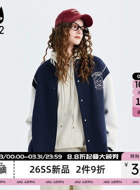 a02黑猫系列宽松绣花棒球服外套女2026新款春季防风保暖休闲上衣