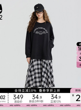 a02黑猫系列黑色假两件连衣裙女2026新款春秋宽松设计感卫衣裙子