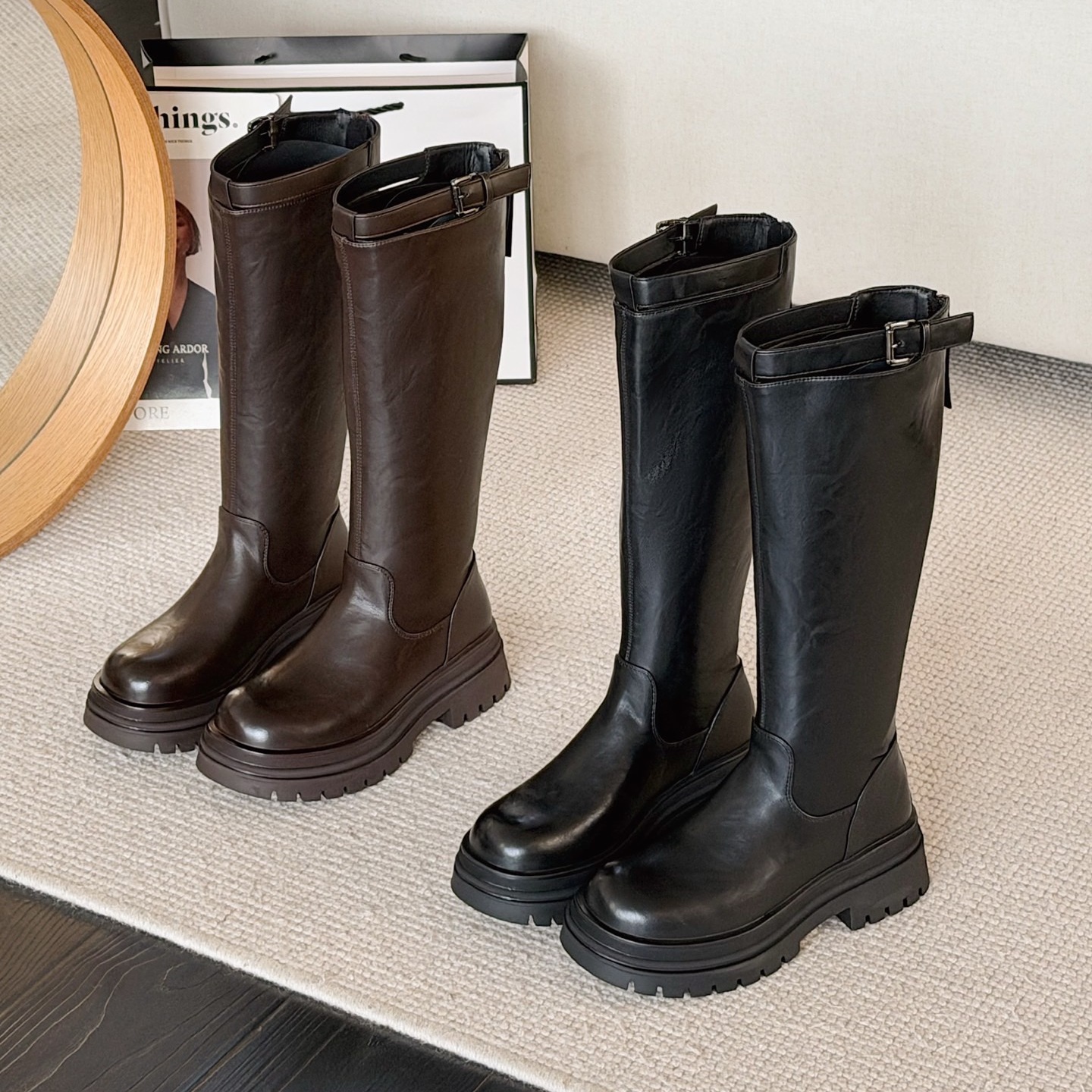 厚底黑色骑士靴女2025秋冬季小个子增高长筒靴百搭后拉链高跟靴子