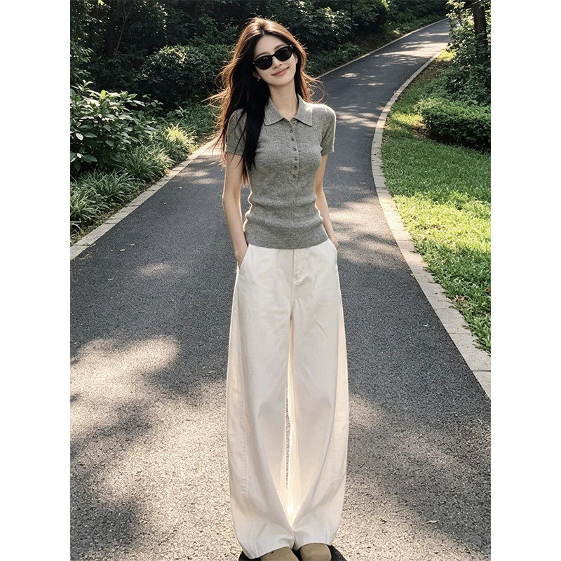2026新款设计感小众短袖阔腿裤两件套美式夏季复古时尚洋气套装女