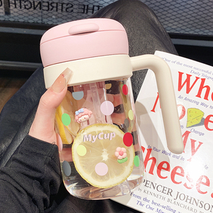 玻璃水杯女2025新款高颜值带手柄吸管双饮杯办公室茶水分离泡茶杯