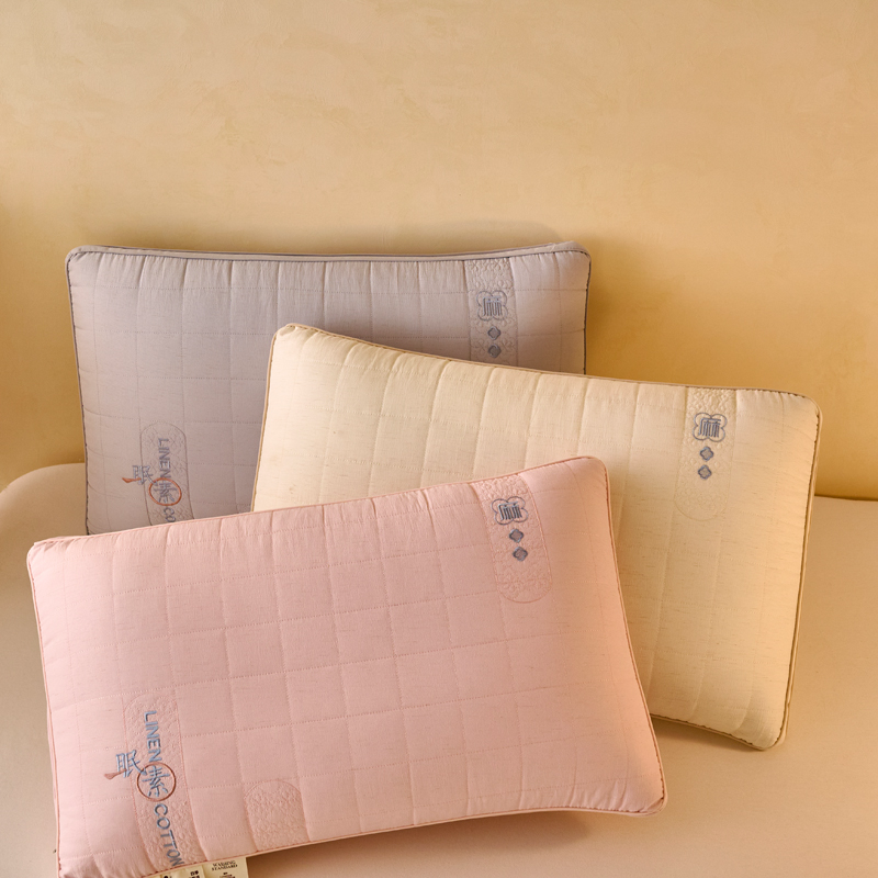 新款亚麻素眠刺绣羽丝枕头家用成人枕芯助睡眠护颈枕单个枕芯枕头