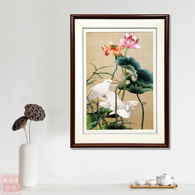 湘绣 荷花 和和美美结婚新人新房祝福墙饰壁饰特色礼品纯手工刺绣