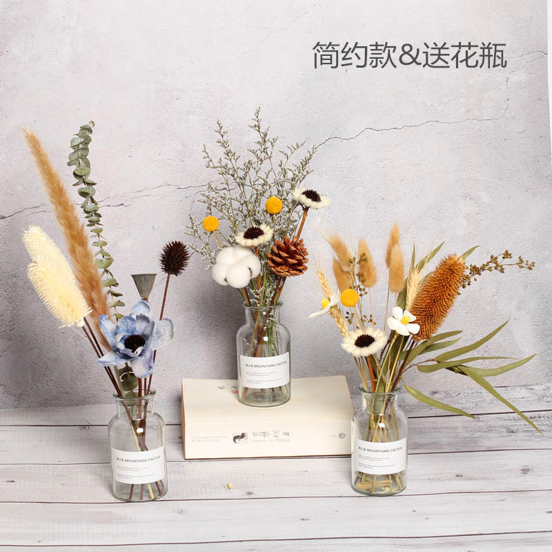 简约ins禅意小雏菊干花花束永生尤加利叶插花家居装饰客厅摆件diy