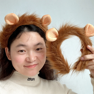 可爱狮子头饰毛绒小狮子发箍卡通动物头箍搞怪发卡拍照表演道具女