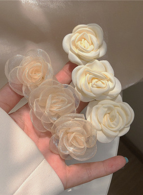 山茶花发夹~超仙夏季新款花朵后脑勺顶夹小香风感小众发饰女