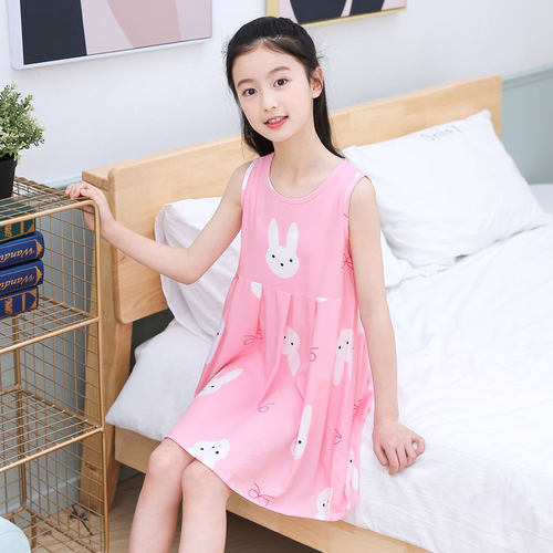棉绸连衣裙人造棉女童睡裙睡衣