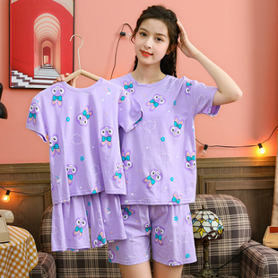 卡通青少年可外穿家居服睡衣女夏季 纯棉少女休闲宽松套装 短裤 短袖