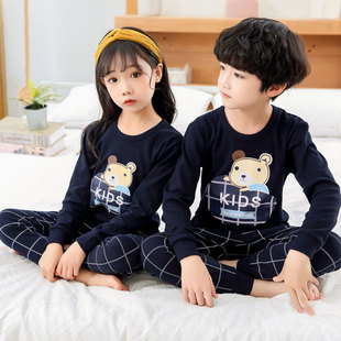 保暖内衣男童家居服秋冬款 睡衣纯棉长袖 女童秋装 儿童睡衣女套装