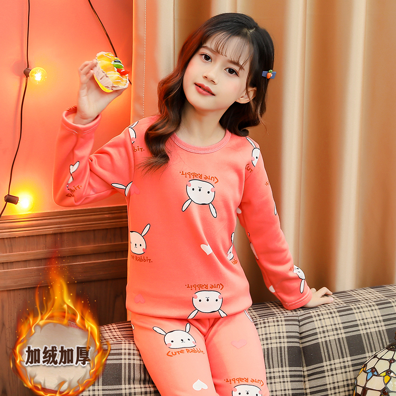 儿童保暖内衣男女孩家居服套装秋冬加绒加厚睡衣宝宝纯棉秋衣秋裤