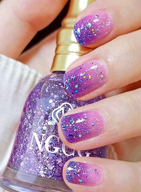 梦露新款紫色亮片指甲油免烤快干持久不可剥网红爆款闪亮美甲套装