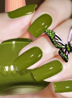 排排猪精品绿色指甲油免烤油性显白牛油果绿墨绿快干持久不可剥女