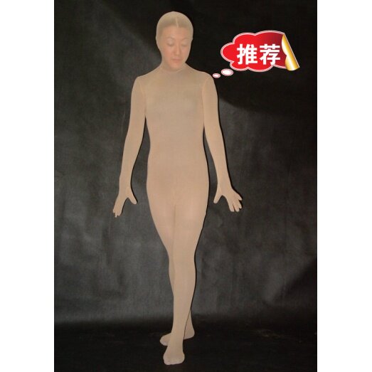 肉色丝绢 超薄透明丝袜材质全包紧身衣 表演服装 道具