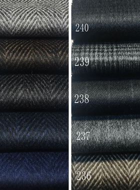 经典厚深蓝灰棕色人字纹羊毛羊绒服装面料秋冬大衣外套裙裤子布料