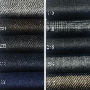 经典厚深蓝灰棕色人字纹羊毛羊绒服装面料秋冬大衣外套裙裤子布料