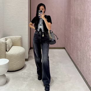 DPH NICE老钱风黑灰百搭阔腿牛仔裤女高腰显瘦通勤高级直筒长裤春