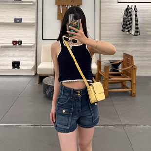 DPH NICE高腰双扣多口袋牛仔工装裤女夏季设计感时尚显瘦直筒裤