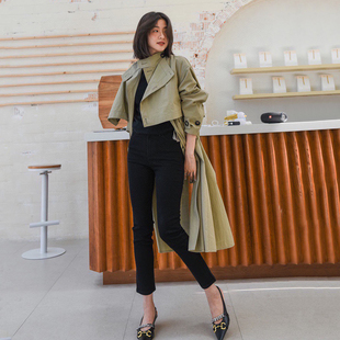 DPH NICE加绒黑色小直筒牛仔裤女小黑裤御姐通勤修身保暖九分裤春