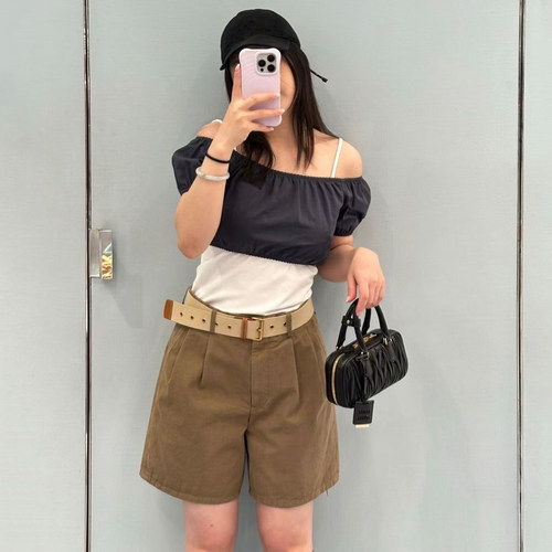 DPH NICE字母贴布刺绣休闲短裤女夏季老钱风百搭宽松阔腿牛仔裤子