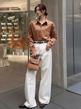 DPH NICE白色百搭高腰阔腿牛仔裤女秋季高级感显瘦垂感直筒长裤