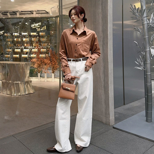 DPH NICE白色百搭高腰阔腿牛仔裤女秋季高级感显瘦垂感直筒长裤