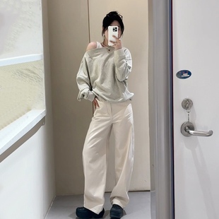 DPH NICE老钱风灯芯绒直筒牛仔裤女高腰显瘦阔腿长裤春季百搭高级