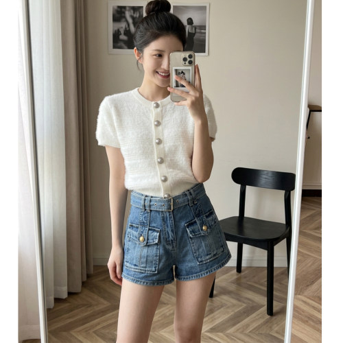 DPH NICE金扣工装口袋腰带牛仔短裤女高腰显瘦夏季高级感包臀热裤
