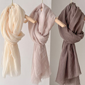 文艺棉麻纯色围巾女披肩夏季 防晒遮阳旅行时尚 大长巾丝巾春秋纱巾