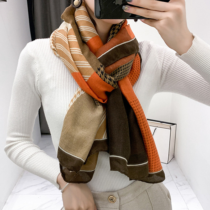 2025新款棉麻丝巾女春秋百搭时尚格子披肩冬季女士复古保暖围脖