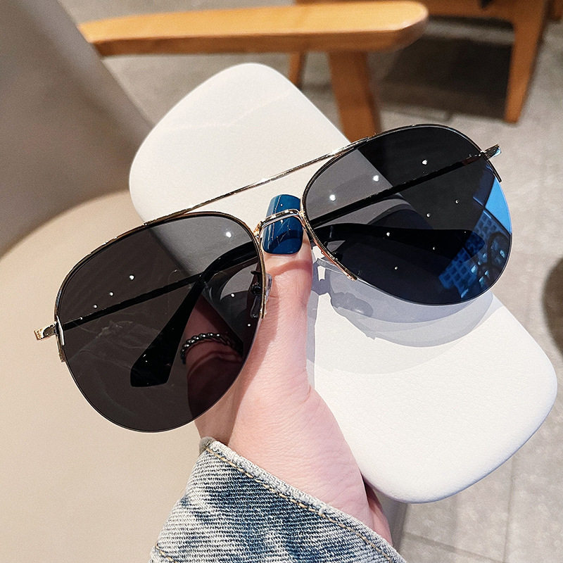 飞行员墨镜男女百搭大脸显瘦开车防紫外线蛤蟆镜个性半框太阳眼镜