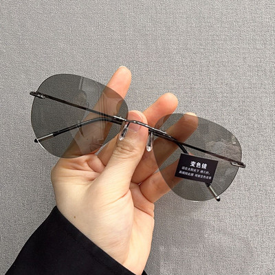 日夜变色无框墨镜男款超轻偏光镜