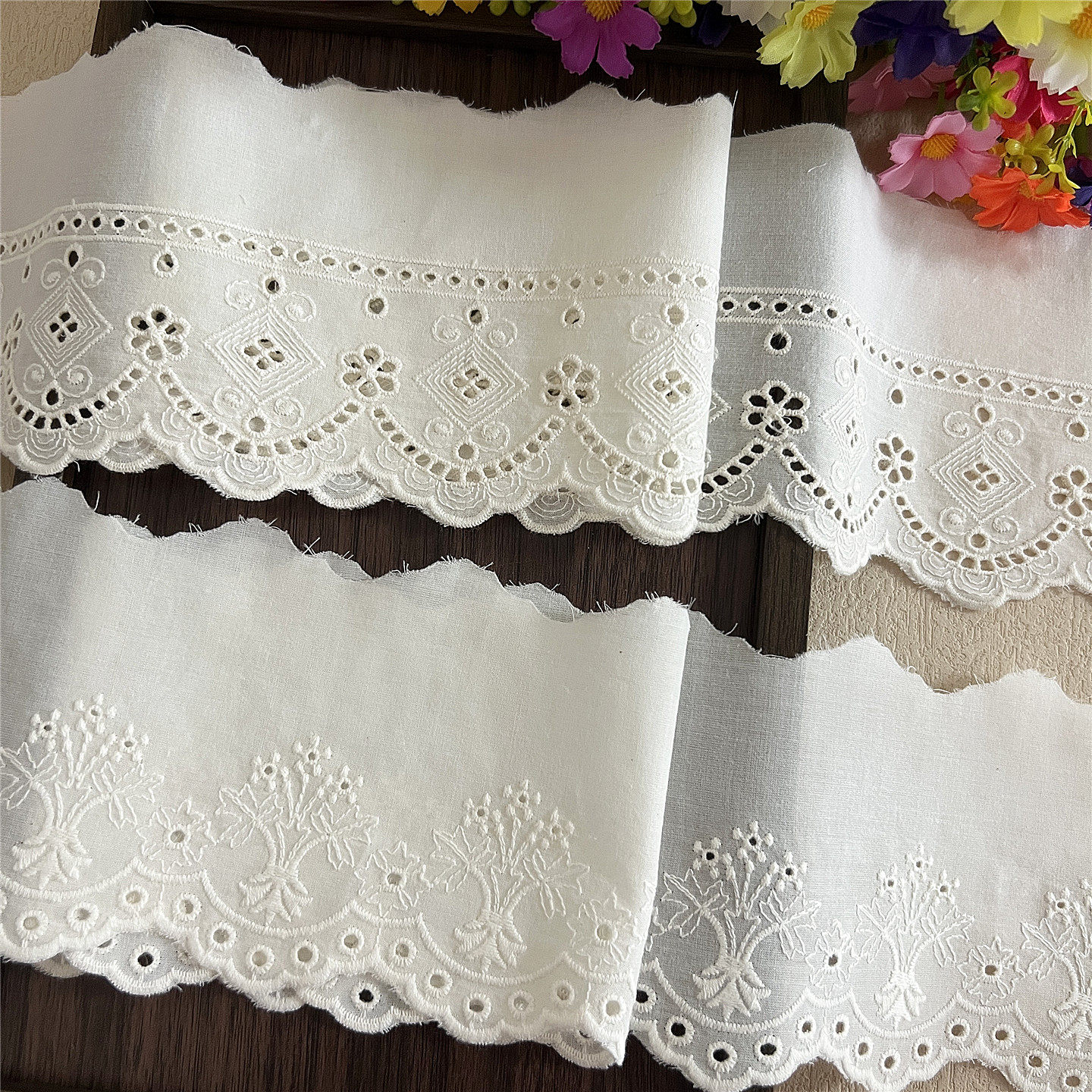 新款米杏色棉布刺绣蕾丝花边服装辅料女装衣服裙饰品DIY绣花布料